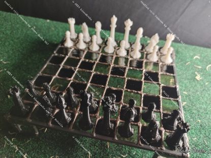 Picture of Chessboard Rockcandy Edition: Rolled Solid Black and Cotton Candy Wispy Clear Stained Glass with Free 3D Printed Chess Pieces