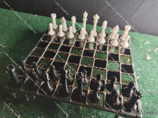 Picture of Chessboard Rockcandy Edition: Rolled Solid Black and Cotton Candy Wispy Clear Stained Glass with Free 3D Printed Chess Pieces